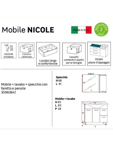 Mobile arredo bagno con piedini Nicole |Outlet della Mattonella