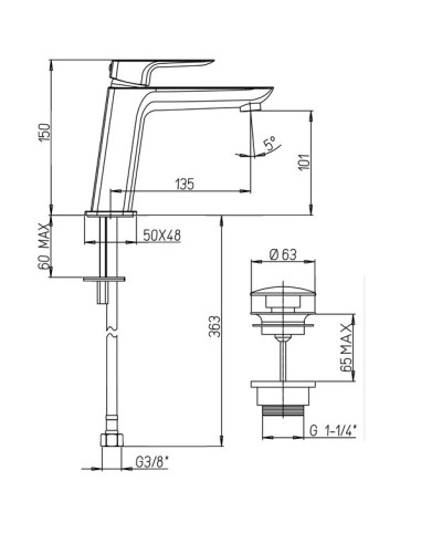Miscelatore monocomando lavabo Nove medio cromato Paini rubinetteria