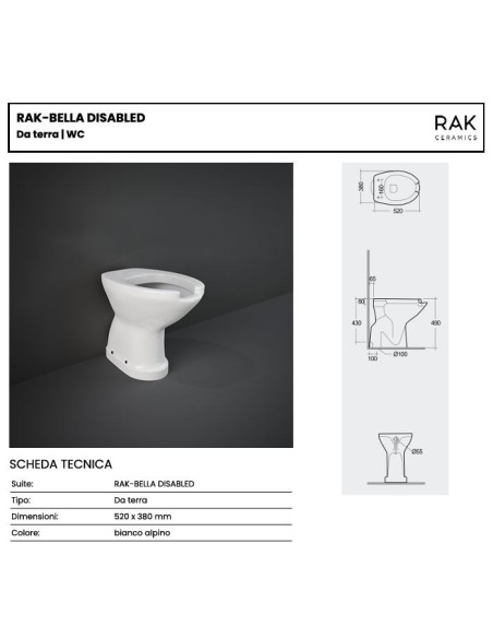 Rak Bella vaso comfort disabili con apertura |Outlet della Mattonella