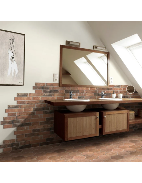 Rivestimento in gres porcellanato effetto mattoncino muretto incastro